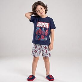 Pijama Infantil Menino 4 a 10 Anos Curto Spider Disney Azul Marinho
