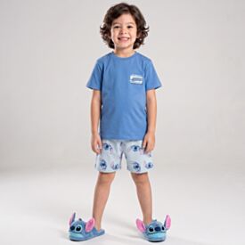 Pijama Infantil Menino 4 a 10 Anos Curto Stitch Disney Azul