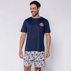 Pijama Masculino Curto Avangers Peletizado Marc Alain Vingadores Marinho