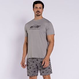 Pijama Masculino Curto Peletizado Disney Carros Cinza