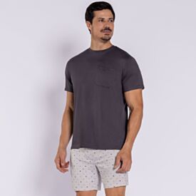 Pijama Masculino Curto Peletizado Marc Alain Geometrico Chumbo