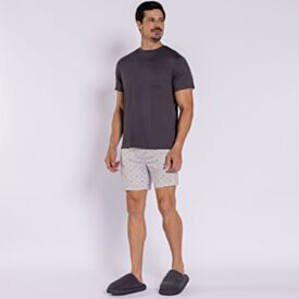 Pijama Masculino Curto Peletizado Marc Alain Geometrico Chumbo