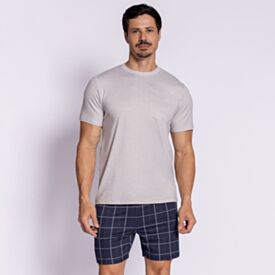 Pijama Masculino Curto Peletizado Marc Alain Xadrez Cinza