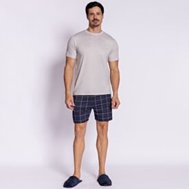 Pijama Masculino Curto Peletizado Marc Alain Xadrez Cinza