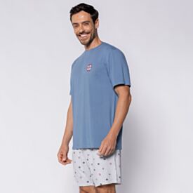 Pijama Masculino Curto Peletizado Marc Alain Nautico Azul