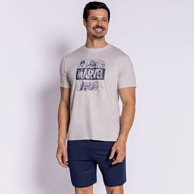 Pijama Masculino Curto Peletizado Marvel Vingadores Cinza