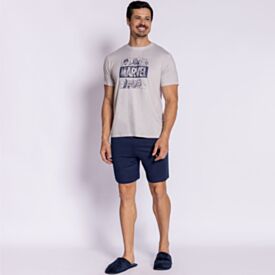 Pijama Masculino Curto Peletizado Marvel Vingadores Cinza