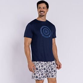 Pijama Masculino Curto Peletizado Marvel Vingadores Marinho