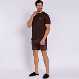 Pijama Masculino Peletizado Marc Alain Grid Marrom