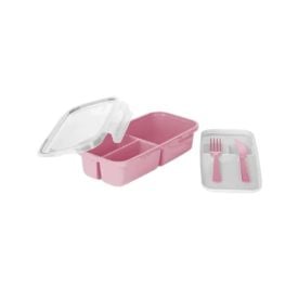 Pote De Marmita 3 Divisórias Com Talher Plasvale 1,2 Litro - Rosa