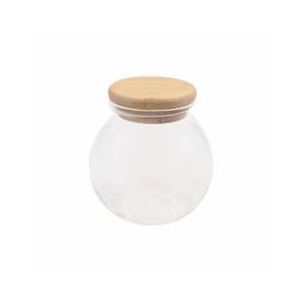 Pote De Vidro Com Tampa Bambu Redondo Havan Casa 1,4 Litros - Transparente