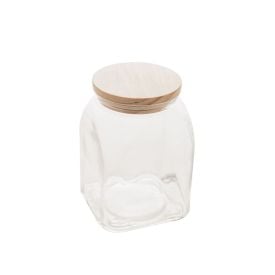 Pote De Vidro Com Tampa De Bambu Lyor 1 Litro - Transparente