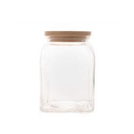 Pote De Vidro Com Tampa De Bambu Lyor 1 Litro - Transparente