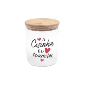 Pote De Vidro Estampado Com Tampa Em Bambu 950Ml - Havan Casa