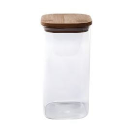 Pote de Vidro Quadrado com Tampa de Bambu Havan Casa 1,5L - Transparente e Bege Natural