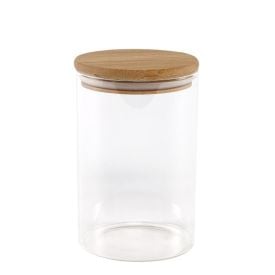 Pote Hermético Redondo Com Tampa Havan Casa 1,1L - Transparente e Bambu