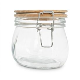 Pote Hermético Vidro Vítreo Tampa Madeira 500Ml Mimo Style