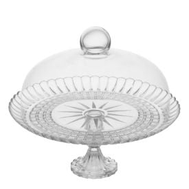 Prato de Bolo com Pé e Tampa Valência 30 cm Havan Casa - Vidro