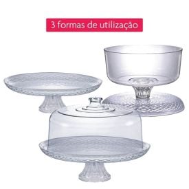Prato De Bolo Com Pé E Tampa Verona Viena 3 Em 1 Ruvolo - 30cm