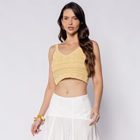 Regata Feminina Cropped Em Tricot Boby Blues Manteiga