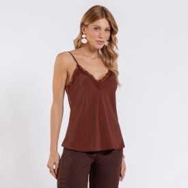 Regata Feminina Em Crepe Patricia Foster Marrom
