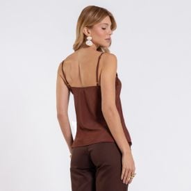 Regata Feminina Em Crepe Patricia Foster Marrom
