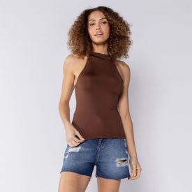 Regata Feminina Gola Alta Boby Blues Marrom
