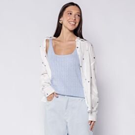 Regata Feminina Trabalhada Em Tricot Patricia Foster Azul