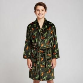 Roupão Infantil G Microfibra Lumini Havan Kids - Dinossauro Verde