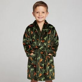 Roupão Infantil P Microfibra Lumini Havan Kids - Dinossauro Verde
