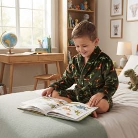Roupão Infantil P Microfibra Lumini Havan Kids - Dinossauro Verde