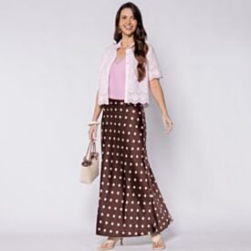 Saia Midi Feminina Em Cetim Patricia Foster Marrom / Areia