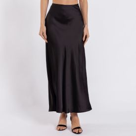 Saia Midi Feminina Em Cetim Patricia Foster Preto