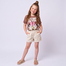 Short Clochard Infantil Menina 4 a 10 Anos Listrado Bege