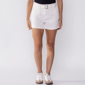 Short Feminino Sarja Com Cinto Sawary Off White