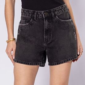 Short Jeans Feminino Com Puídos Patricia Foster Preto