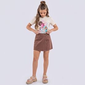 Short Saia Juvenil Em Sarja 12 a 16 Anos Marmelada Cafe Intenso