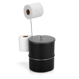 Suporte De Chão Cromado Para Papel Higiênico Com Lixeira Black Arthi
