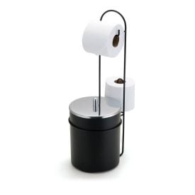 Suporte Porta Papel Higiênico De Chão Com Lixeira Black Arthi - Black