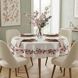 Toalha de Mesa 1,50M Redonda Estampada Havan Casa - Floral Rosa