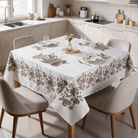 Toalha de Mesa Quadrada 1,40X1,40M Clean Döhler - Floral Marrom