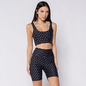 Top Feminino Fitness Duplo Scream Poa Preto/Branco