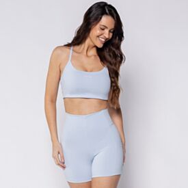Top Fitness Feminino Com Alças Cruzadas Azul Claro
