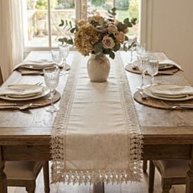 Trilho de Mesa 40 X 170 cm Renda Guipir Havan Casa - Veneza Naturale