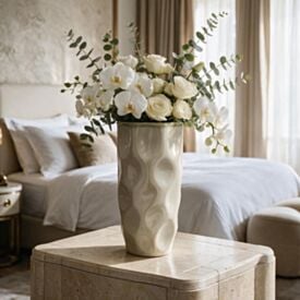 Vaso Cerâmica Bege 24Cm Florarte Design Minimalista - Bege