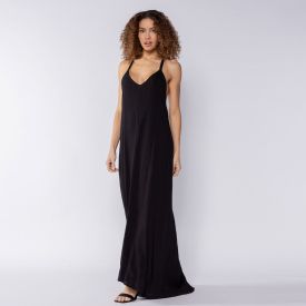 Vestido Feminino Longo De Alça Com Decote Boby Blues Preto
