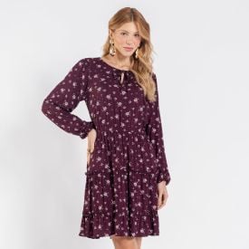 Vestido Feminino Manga Longa Com Babado Boby Blues Floral