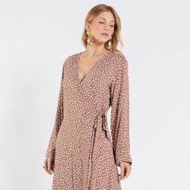 Vestido Feminino Midi Transpassado Patricia Foster Estampado