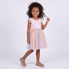 Vestido Infantil Menina 4 a 10 Anos Unicórnio Em Tule Marmelada Tie Dye