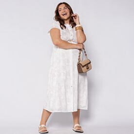 Vestido Longo Chemise Com Bordado Patricia Foster Branco